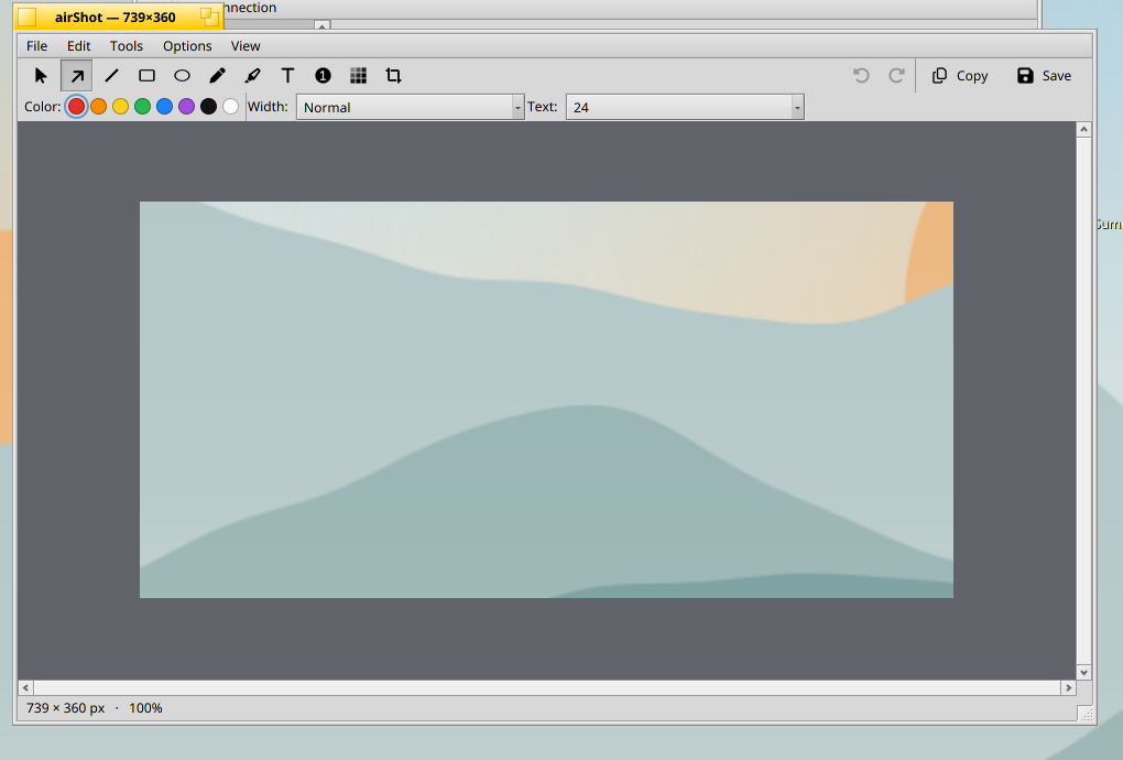 AirShot: The capture editor, with drawing tools, colours, crop and clipboard export.