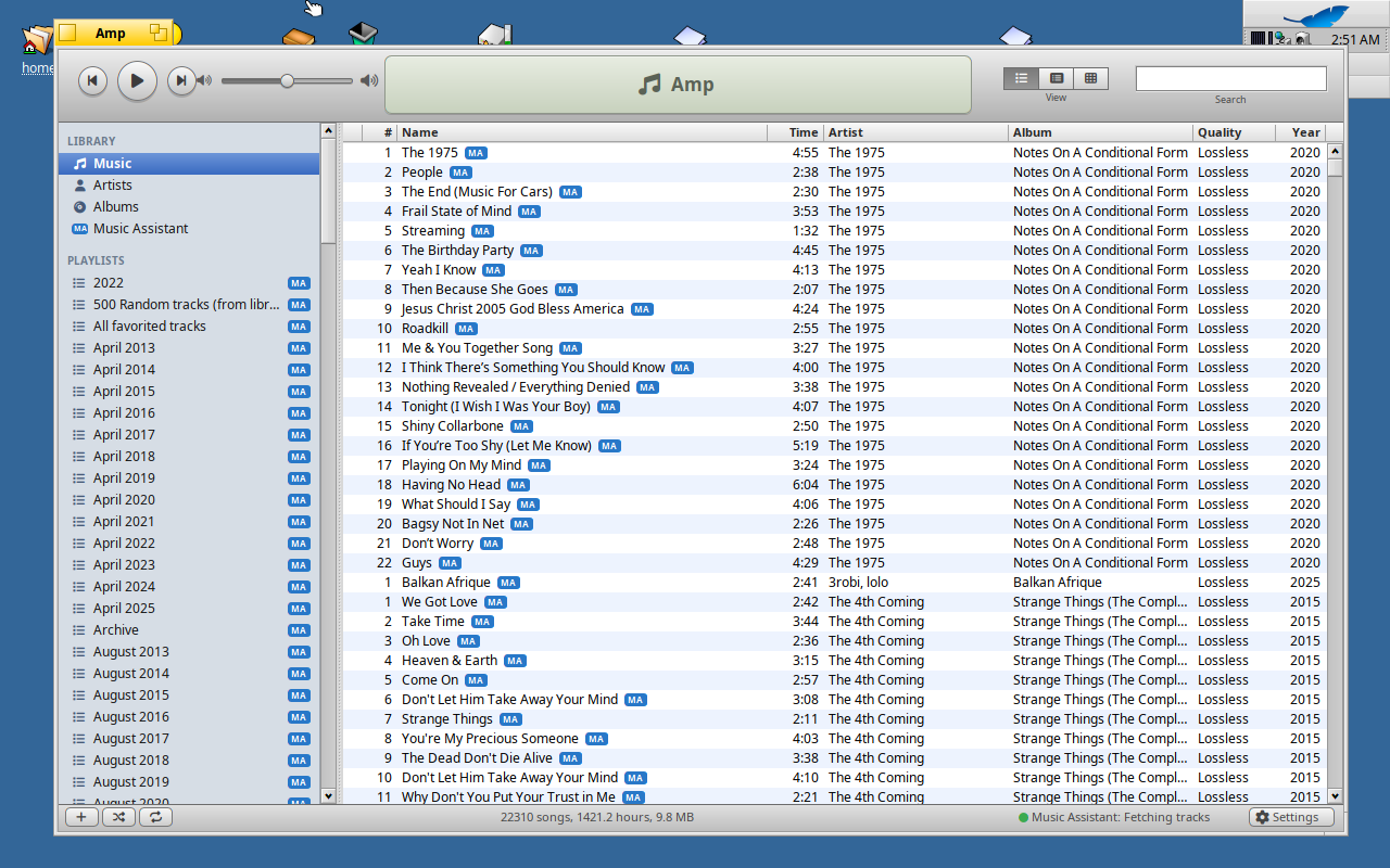 Amp: A familiar music library, with playlists and Music Assistant integration.